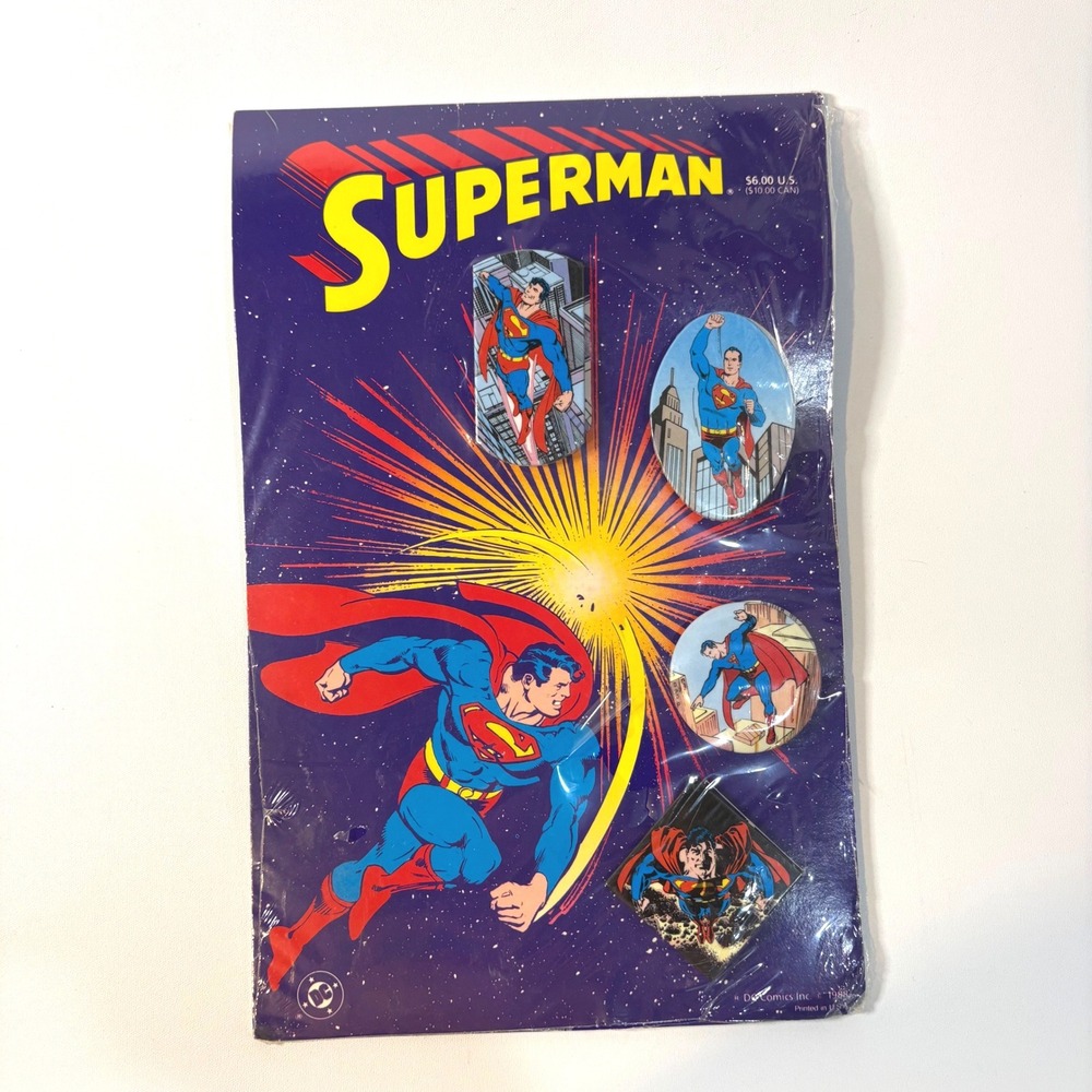 Vintage 1988 Superman DC Comics Pin Set Factory Sealed 4 Collectible Buttons